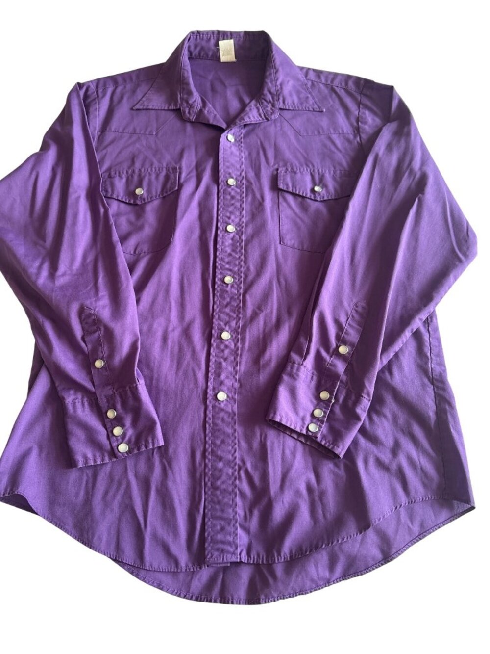 Vintage Purple Western Pearl Snap Shirt USA Size 16 34 Long Sleeve Long Tail